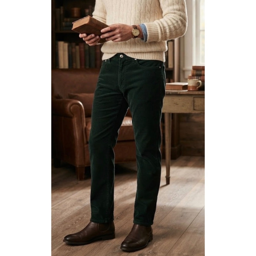 Levis 502 Taper Corduroy Pants Mens 32x30 Hunter Green Trousers 5 Pocket